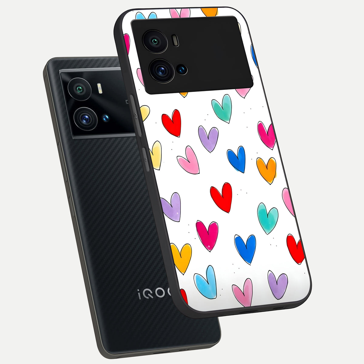  Playful Love Doodles phone case For iQOO 9 Pro showing premium glass back cover with detailed artwork