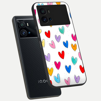  Playful Love Doodles phone case For iQOO 9 Pro showing premium glass back cover with detailed artwork