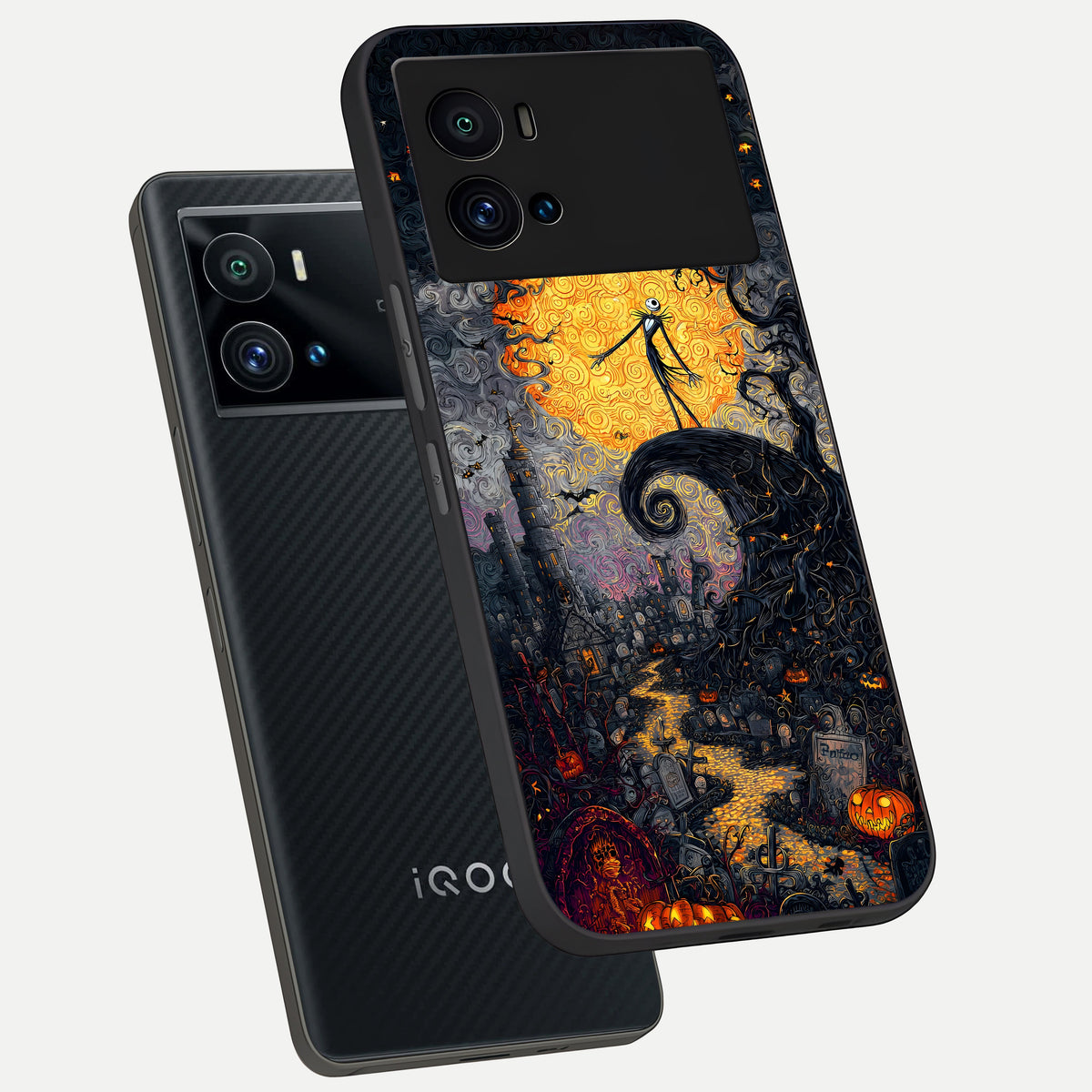  Pumpkin Moon Night phone case For iQOO 9 Pro showing premium glass back cover with detailed artwork