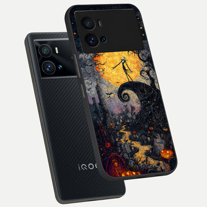  Pumpkin Moon Night phone case For iQOO 9 Pro showing premium glass back cover with detailed artwork
