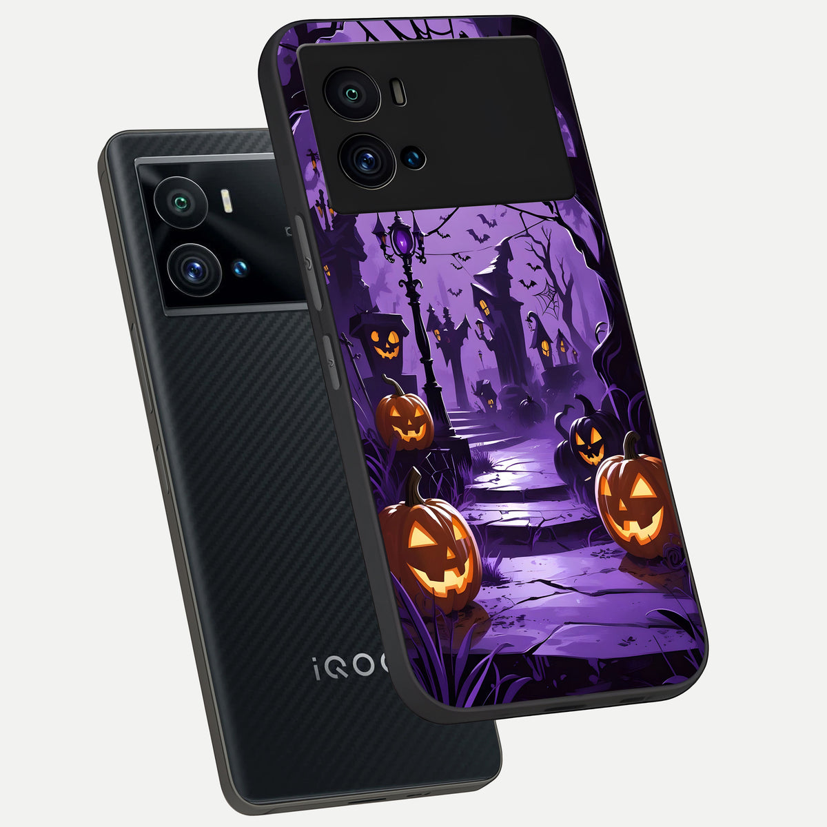  Pumpkin Patch Halloween phone case For iQOO 9 Pro showing premium glass back cover with detailed artwork