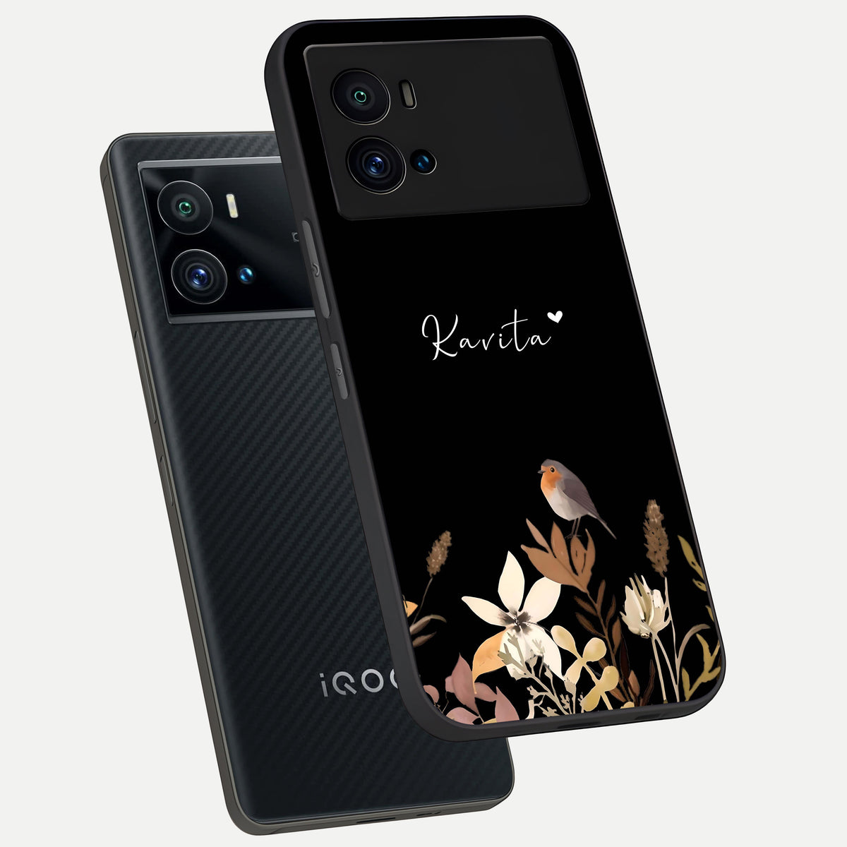  Quiet Garden Tune Custom Name phone case For iQOO 9 Pro showing premium glass back cover with detailed artwork