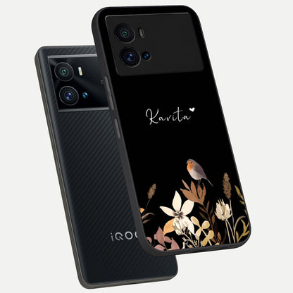  Quiet Garden Tune Custom Name phone case For iQOO 9 Pro showing premium glass back cover with detailed artwork