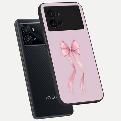  Soft Blush Bow phone case For iQOO 9 Pro showing premium glass back cover with detailed artwork