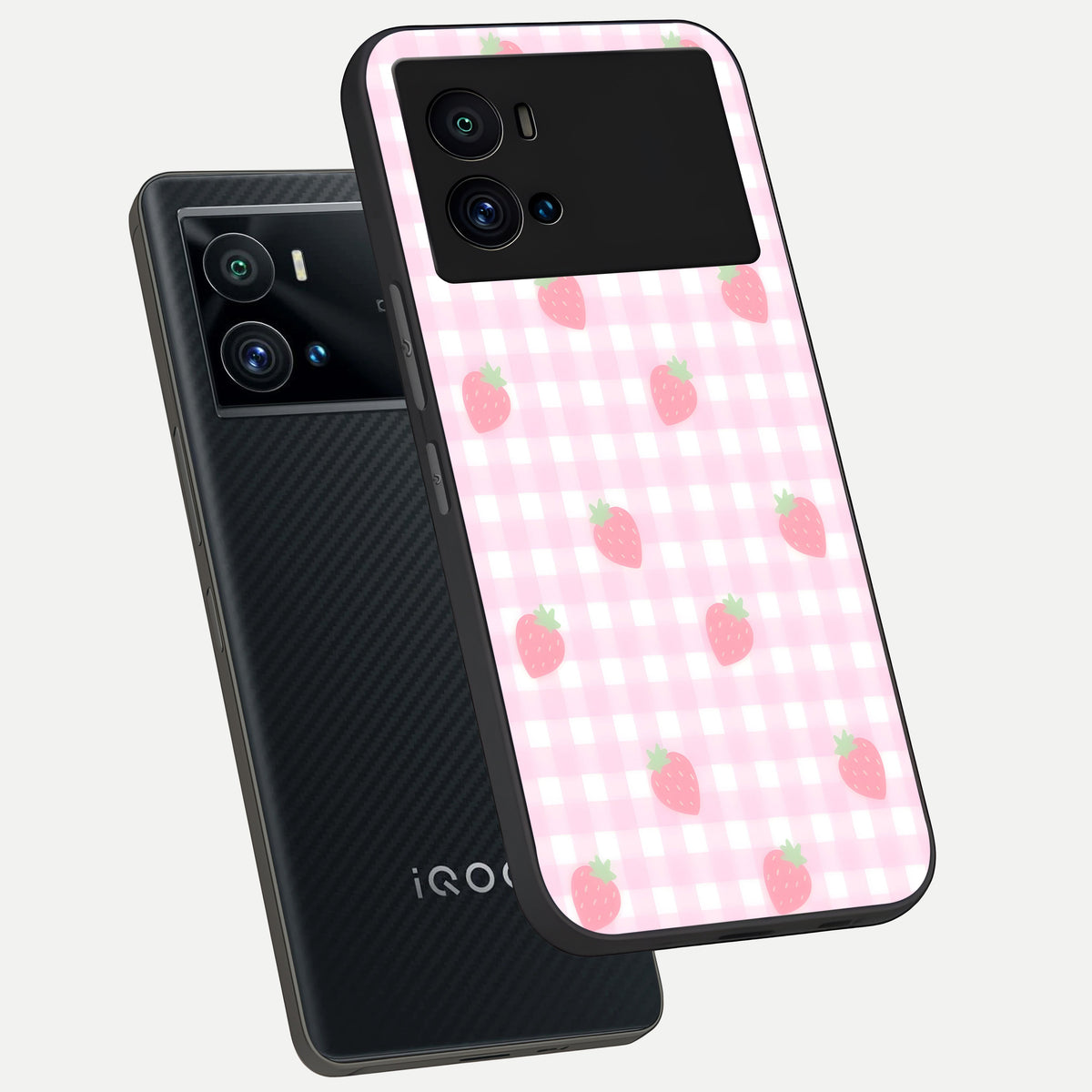  Strawberry Picnic Love phone case For iQOO 9 Pro showing premium glass back cover with detailed artwork