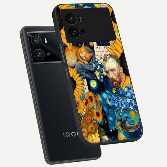  Sunflower Chic Mood Custom Name phone case For iQOO 9 Pro showing premium glass back cover with detailed artwork