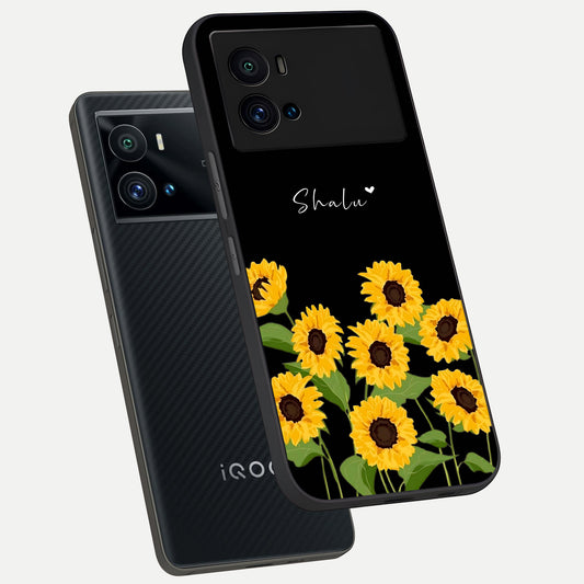  Sunflower Sky Bloom phone case For iQOO 9 Pro showing premium glass back cover with detailed artwork