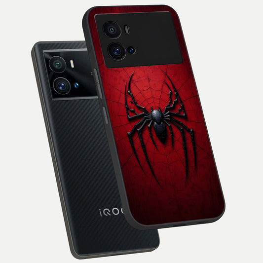  Superhero Web Emblem phone case For iQOO 9 Pro showing premium glass back cover with detailed artwork