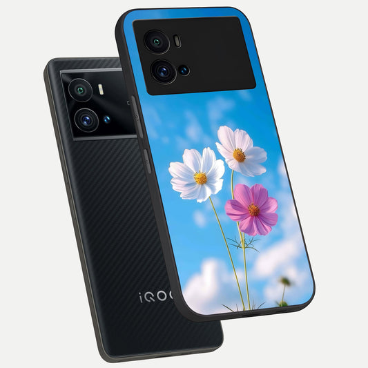  Tripple Flowers With Sky phone case For iQOO 9 Pro showing premium glass back cover with detailed artwork