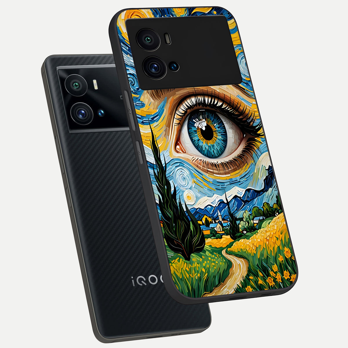  Van Gogh Eye phone case For iQOO 9 Pro showing premium glass back cover with detailed artwork