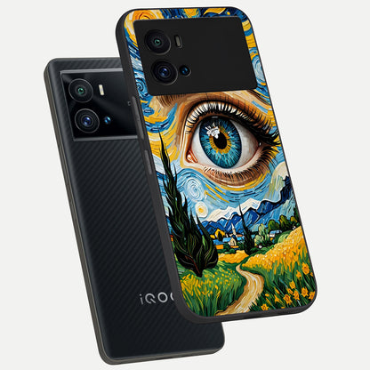  Van Gogh Eye phone case For iQOO 9 Pro showing premium glass back cover with detailed artwork