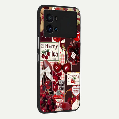  Aesthetic Cherry Tea back cover For iQOO 9 Pro slim fit glass case with vibrant aesthetic design