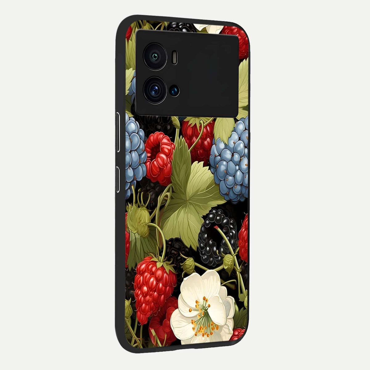  Berry Bloom Charm back cover For iQOO 9 Pro slim fit glass case with vibrant aesthetic design