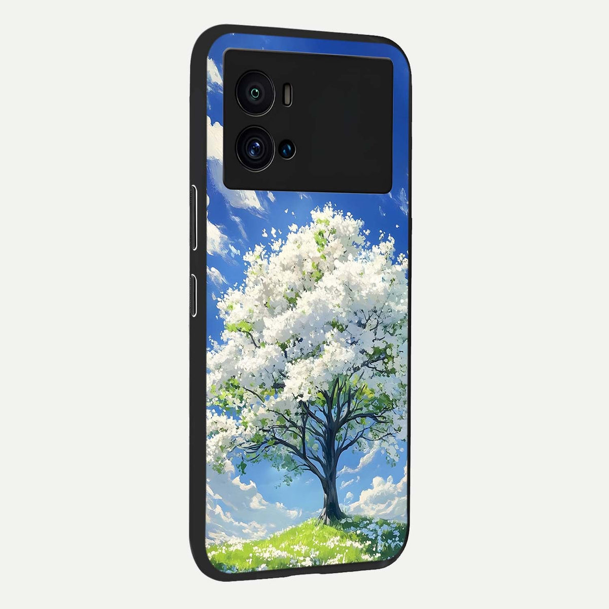  Blossom Sky Serenity back cover For iQOO 9 Pro slim fit glass case with vibrant aesthetic design