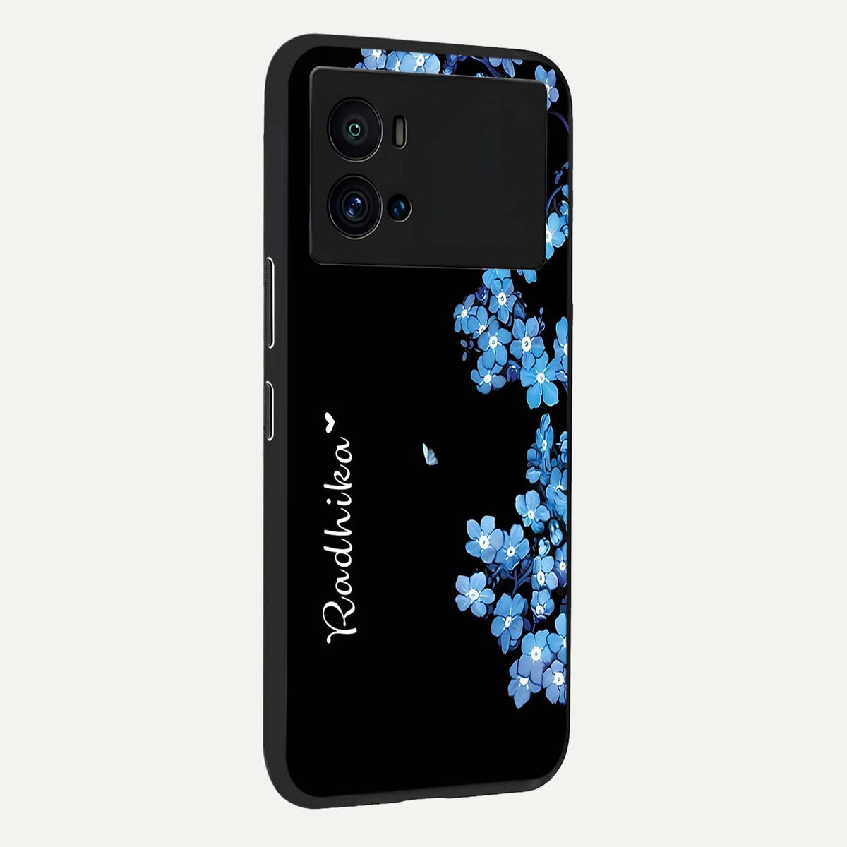  Blue Petal Dream Custom Name back cover For iQOO 9 Pro slim fit glass case with vibrant aesthetic design