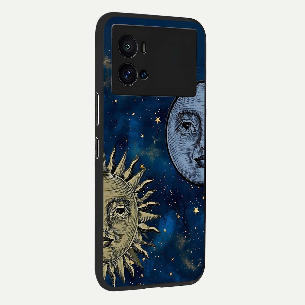  Celestial Moon With Sun back cover For iQOO 9 Pro slim fit glass case with vibrant aesthetic design