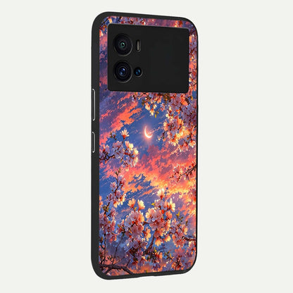  Celestial Sakura Sunset back cover For iQOO 9 Pro slim fit glass case with vibrant aesthetic design