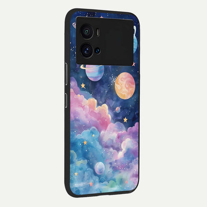  Cosmic Planet Dreams back cover For iQOO 9 Pro slim fit glass case with vibrant aesthetic design