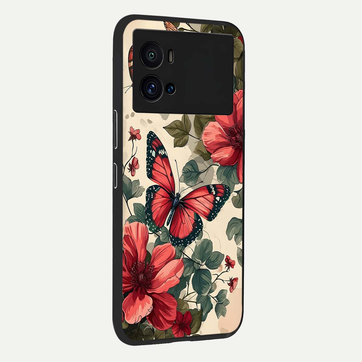  Crimson Butterfly Garden back cover For iQOO 9 Pro slim fit glass case with vibrant aesthetic design