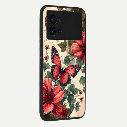  Crimson Butterfly Garden back cover For iQOO 9 Pro slim fit glass case with vibrant aesthetic design