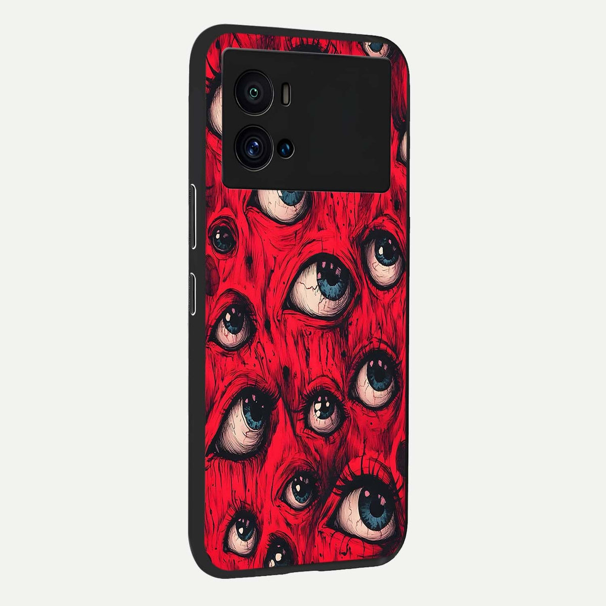  Crimson Watch Eyes back cover For iQOO 9 Pro slim fit glass case with vibrant aesthetic design