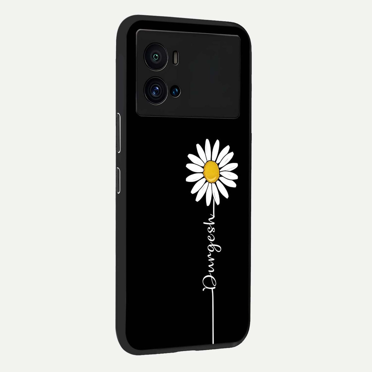  Custom Name White Flower back cover For iQOO 9 Pro slim fit glass case with vibrant aesthetic design