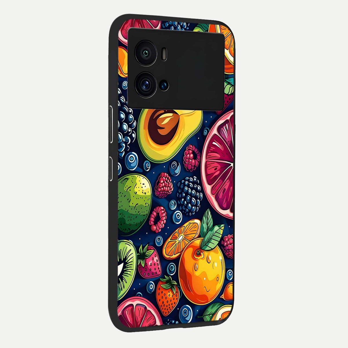  Cute Fruits Art back cover For iQOO 9 Pro slim fit glass case with vibrant aesthetic design