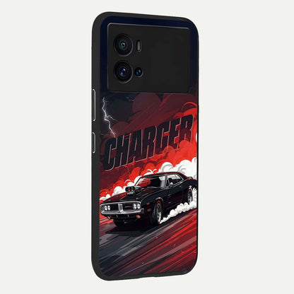  Dark Charger Fury back cover For iQOO 9 Pro slim fit glass case with vibrant aesthetic design