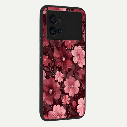  Flower Blush Bloom back cover For iQOO 9 Pro slim fit glass case with vibrant aesthetic design