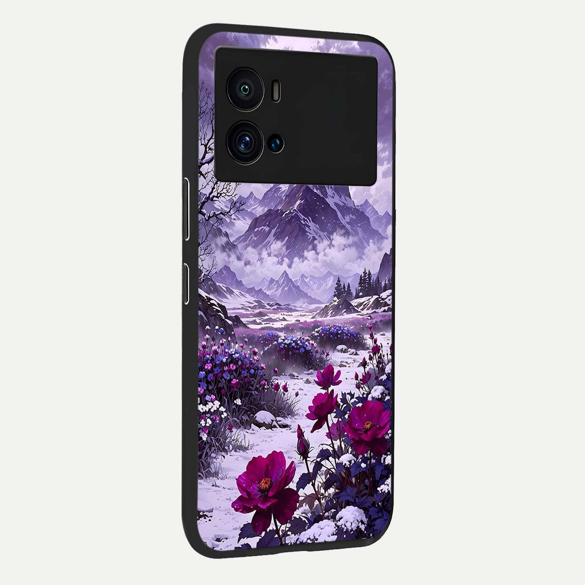  Flower Mountain View back cover For iQOO 9 Pro slim fit glass case with vibrant aesthetic design