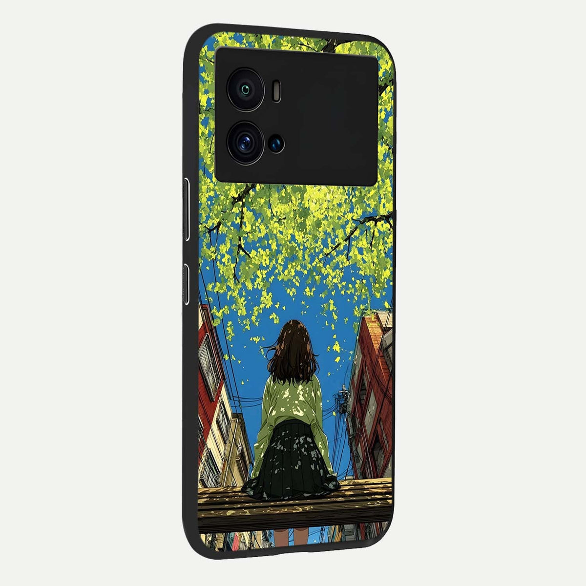  Golden Leaves Glow back cover For iQOO 9 Pro slim fit glass case with vibrant aesthetic design