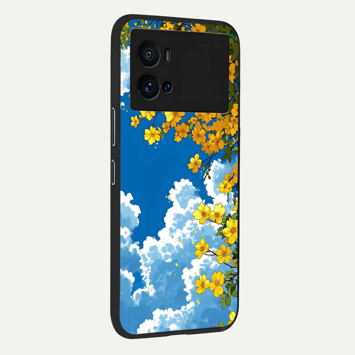  Golden Petal Sky back cover For iQOO 9 Pro slim fit glass case with vibrant aesthetic design