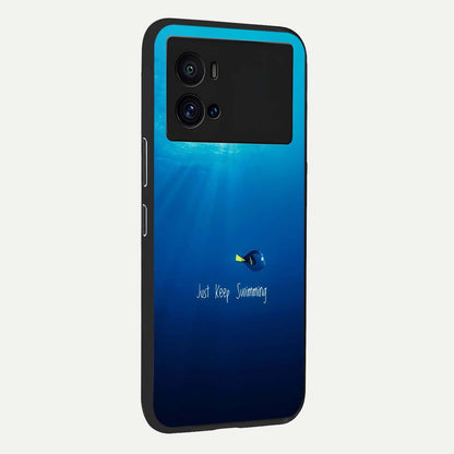  Just Keep Swimming back cover For iQOO 9 Pro slim fit glass case with vibrant aesthetic design