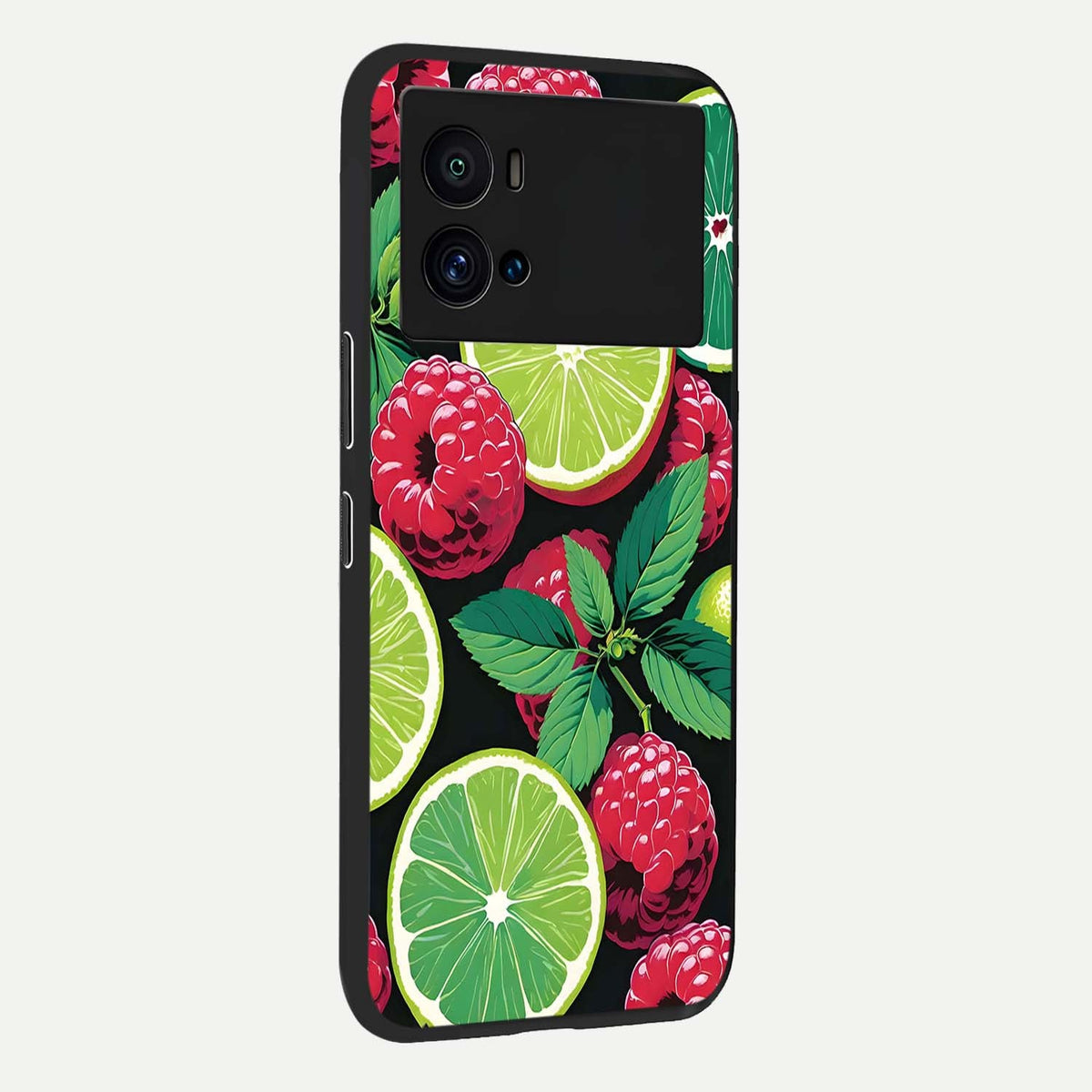  Lime and Raspberry Pattern back cover For iQOO 9 Pro slim fit glass case with vibrant aesthetic design
