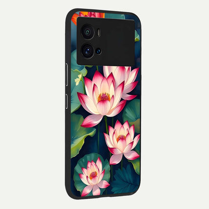  Lotus Dream Serenity back cover For iQOO 9 Pro slim fit glass case with vibrant aesthetic design