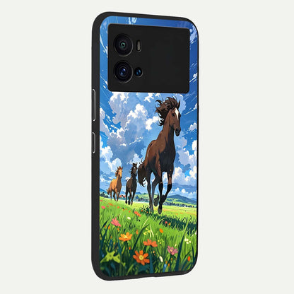  Majestic Horses Galloping back cover For iQOO 9 Pro slim fit glass case with vibrant aesthetic design