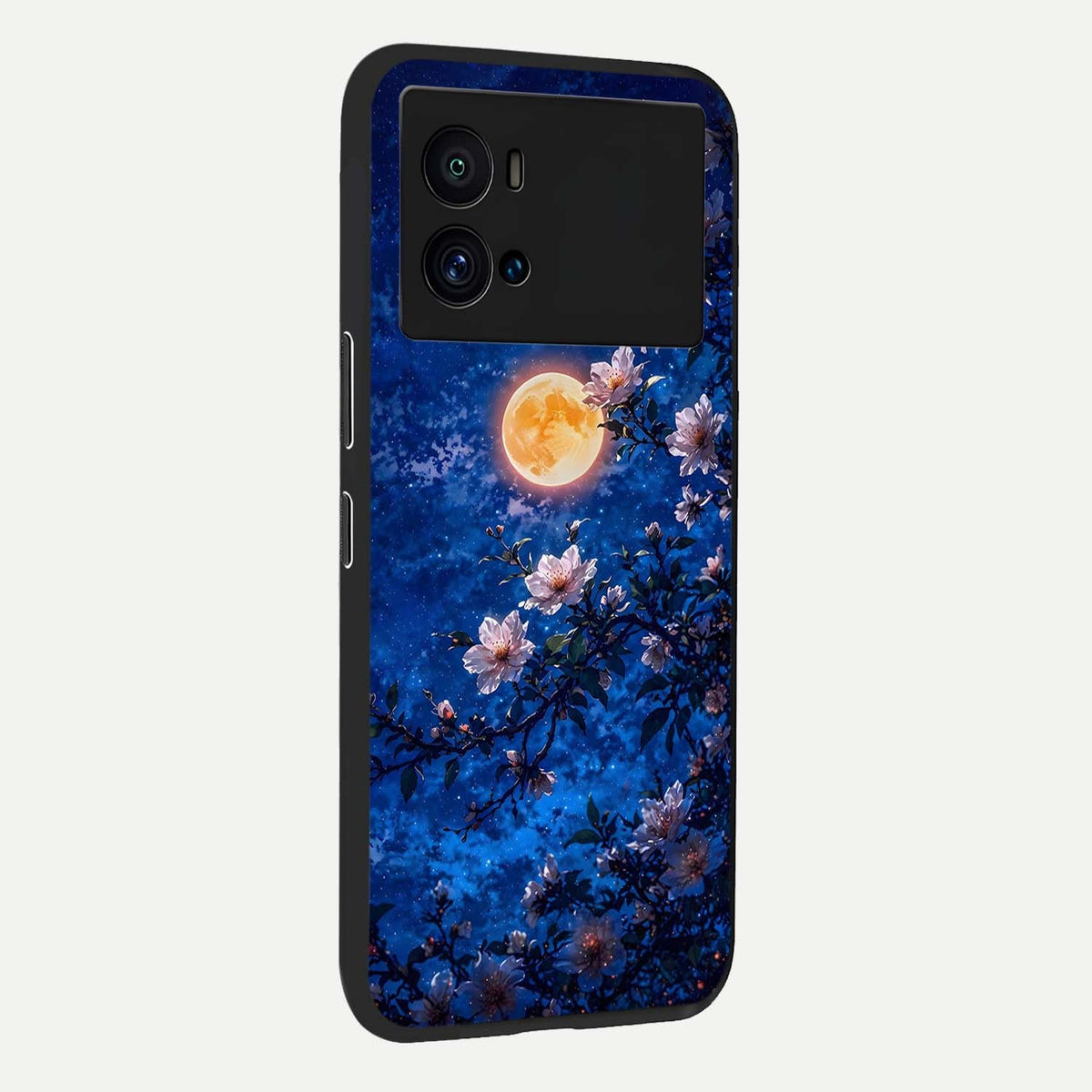  Moonlit Blossoms Night back cover For iQOO 9 Pro slim fit glass case with vibrant aesthetic design