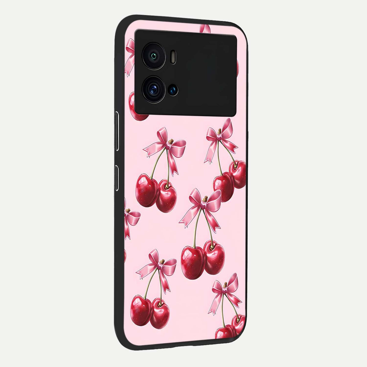  Red Cherries Pattern back cover For iQOO 9 Pro slim fit glass case with vibrant aesthetic design