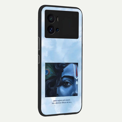  Spiritual Krishna back cover For iQOO 9 Pro slim fit glass case with vibrant aesthetic design