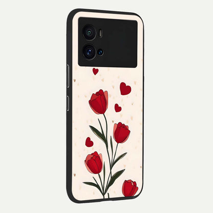  Tulip With Heart back cover For iQOO 9 Pro slim fit glass case with vibrant aesthetic design