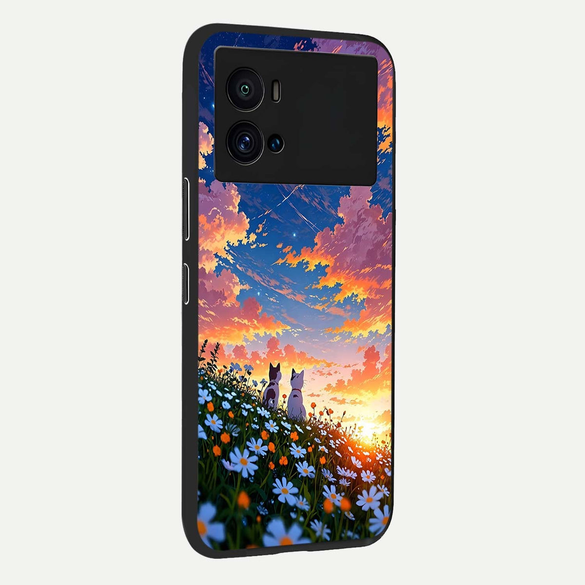 Two Cats Friends back cover For iQOO 9 Pro slim fit glass case with vibrant aesthetic design