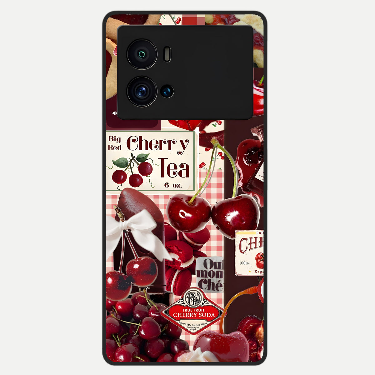  Aesthetic Cherry Tea Glass Case For iQOO 9 Pro back cover – full design glossy printed glass finish