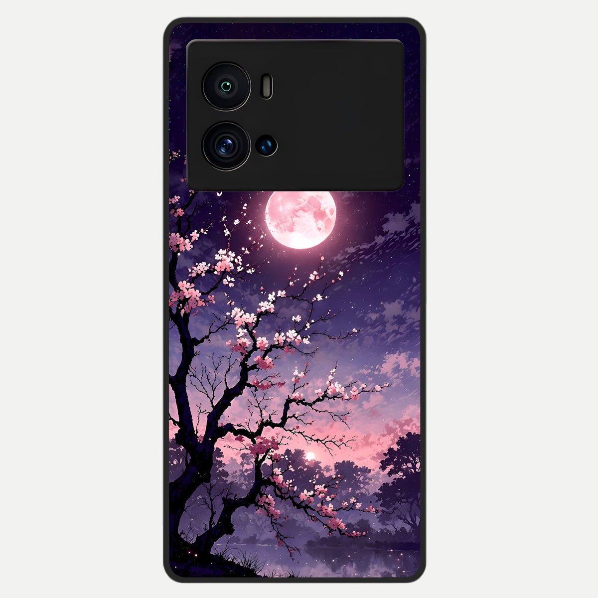  Blossom Pink Moon Glass Case For iQOO 9 Pro back cover – full design glossy printed glass finish