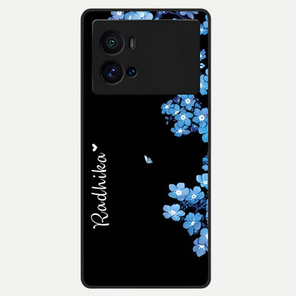  Blue Petal Dream Custom Name Glass Case For iQOO 9 Pro back cover – full design glossy printed glass finish