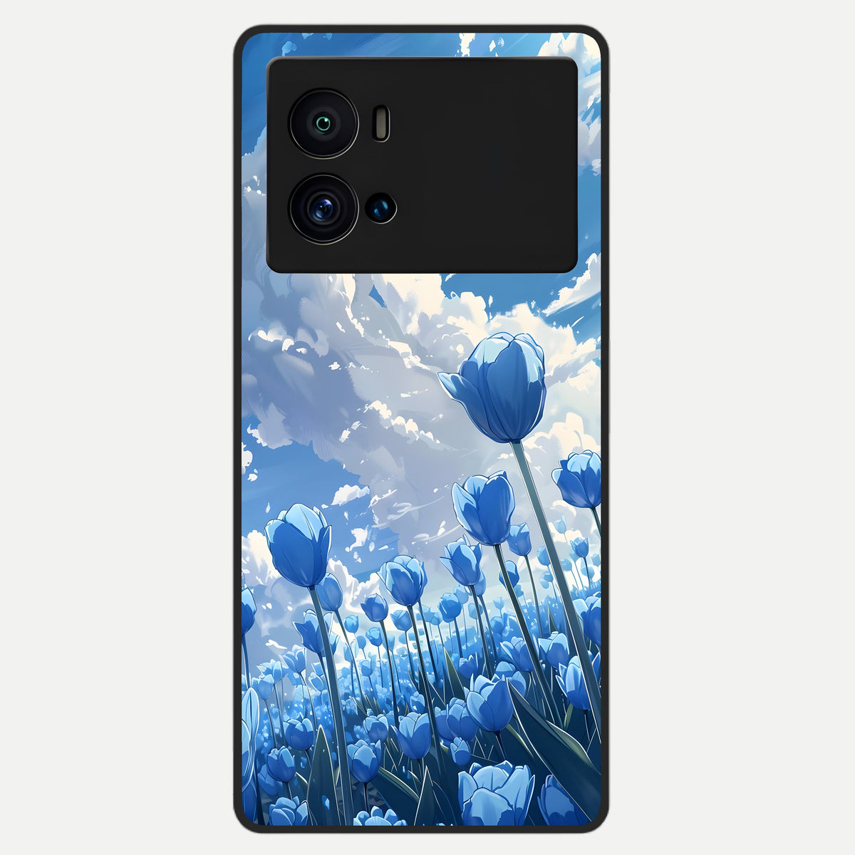  Blue Tulip Clouds Glass Case For iQOO 9 Pro back cover – full design glossy printed glass finish