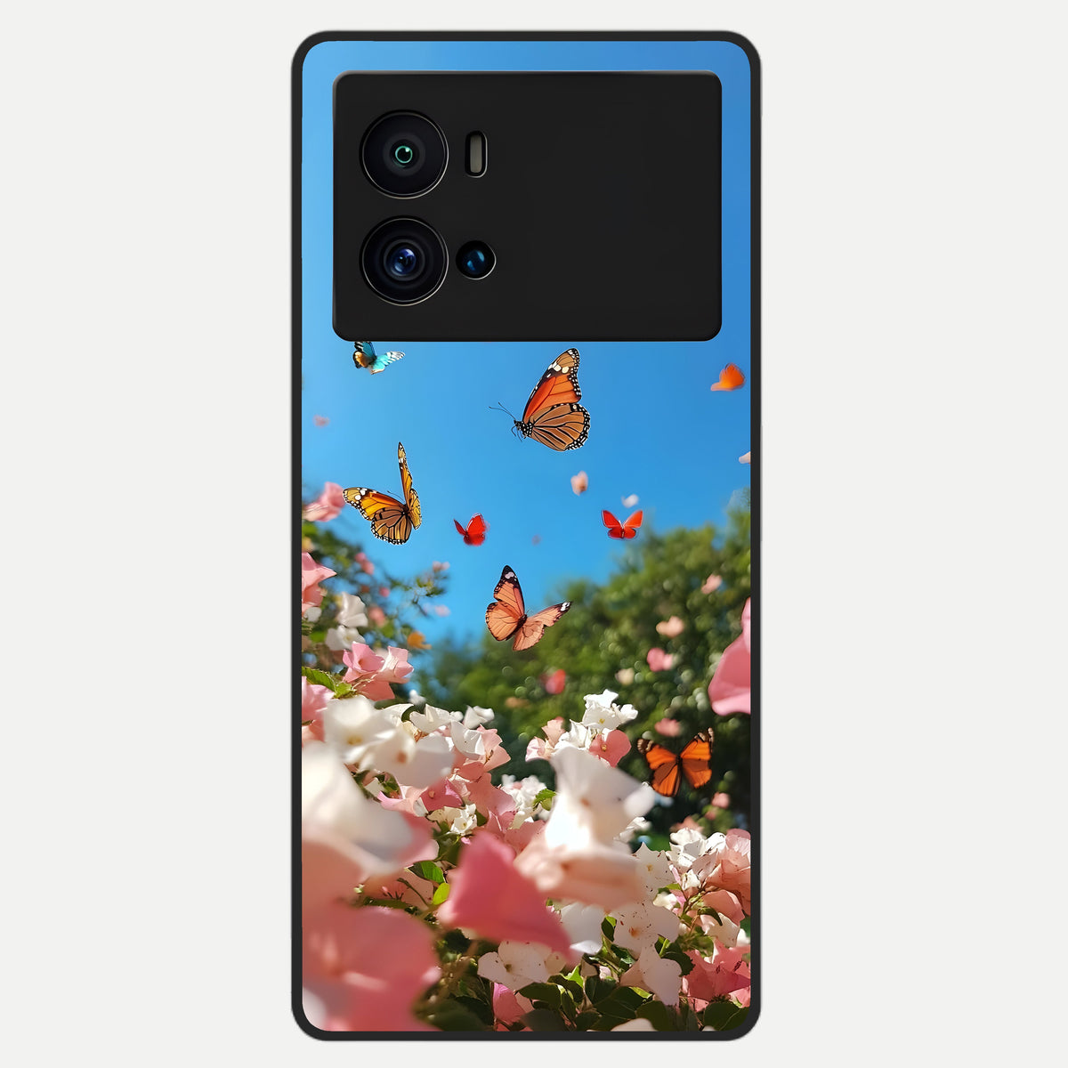  Butterflies In Bloom Sky Glass Case For iQOO 9 Pro back cover – full design glossy printed glass finish