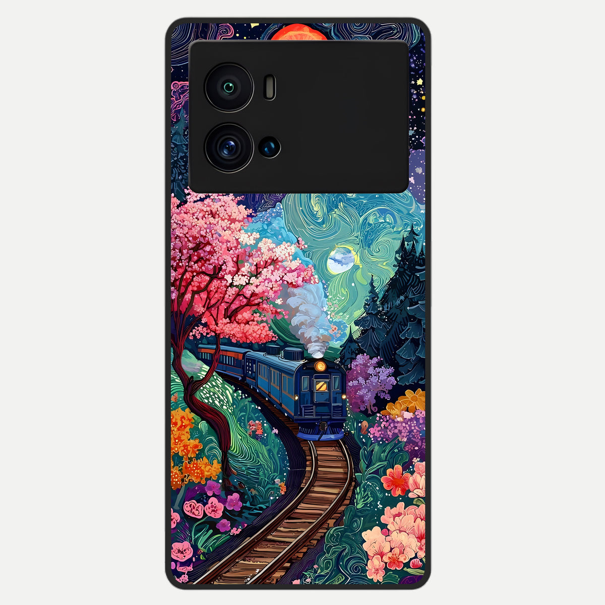  Celestial Train Journey Glass Case For iQOO 9 Pro back cover – full design glossy printed glass finish