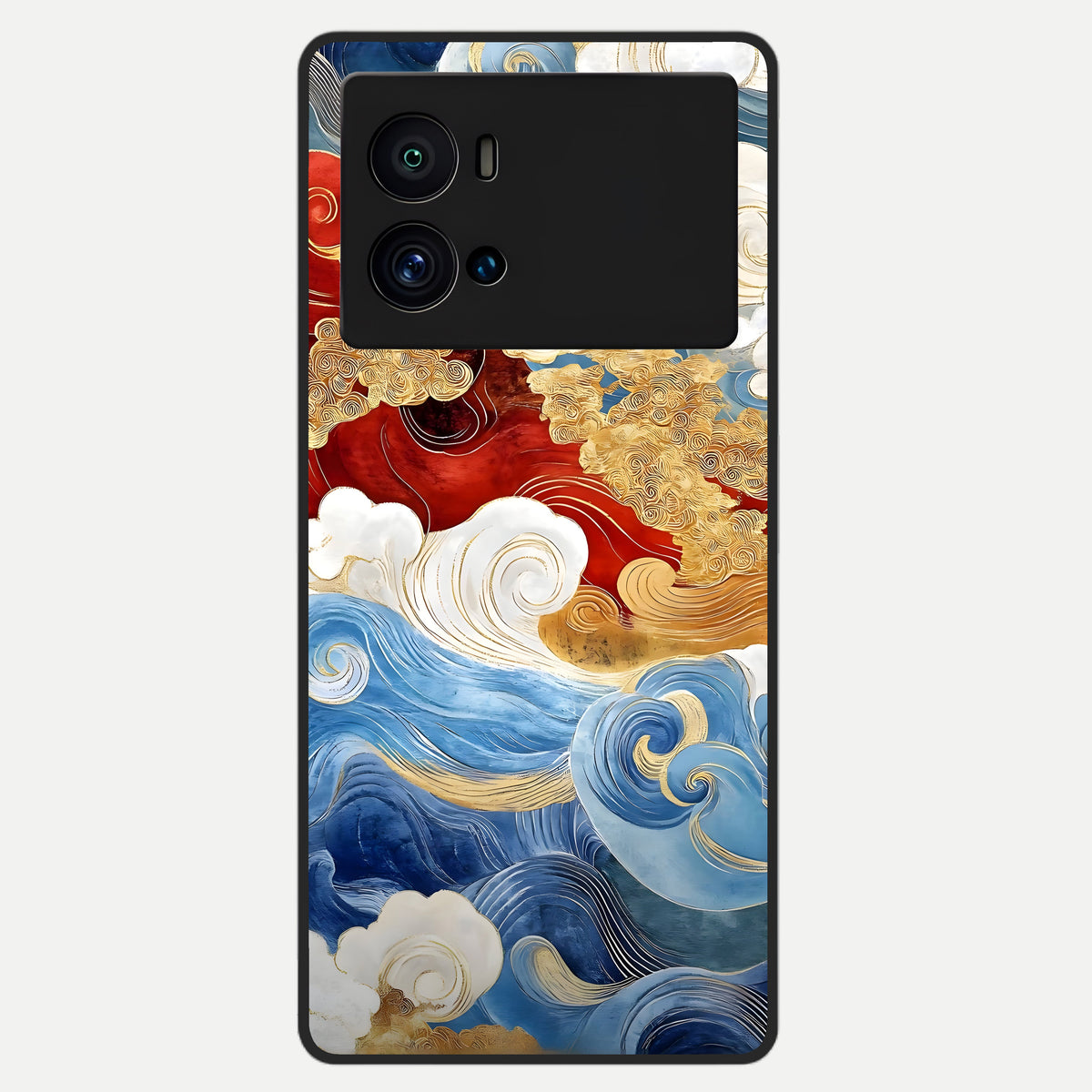  Colored Waves Glass Case For iQOO 9 Pro back cover – full design glossy printed glass finish