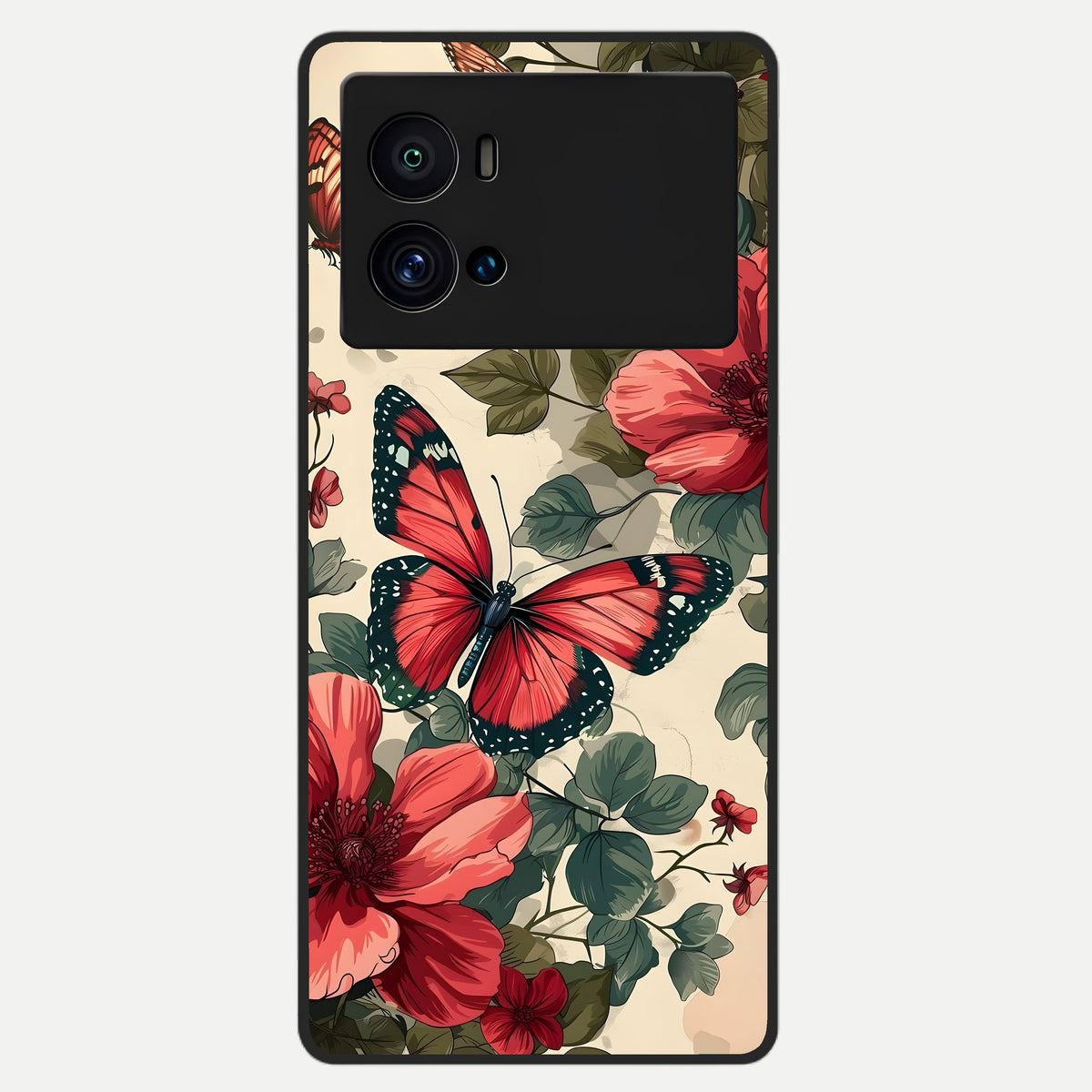  Crimson Butterfly Garden Glass Case For iQOO 9 Pro back cover – full design glossy printed glass finish