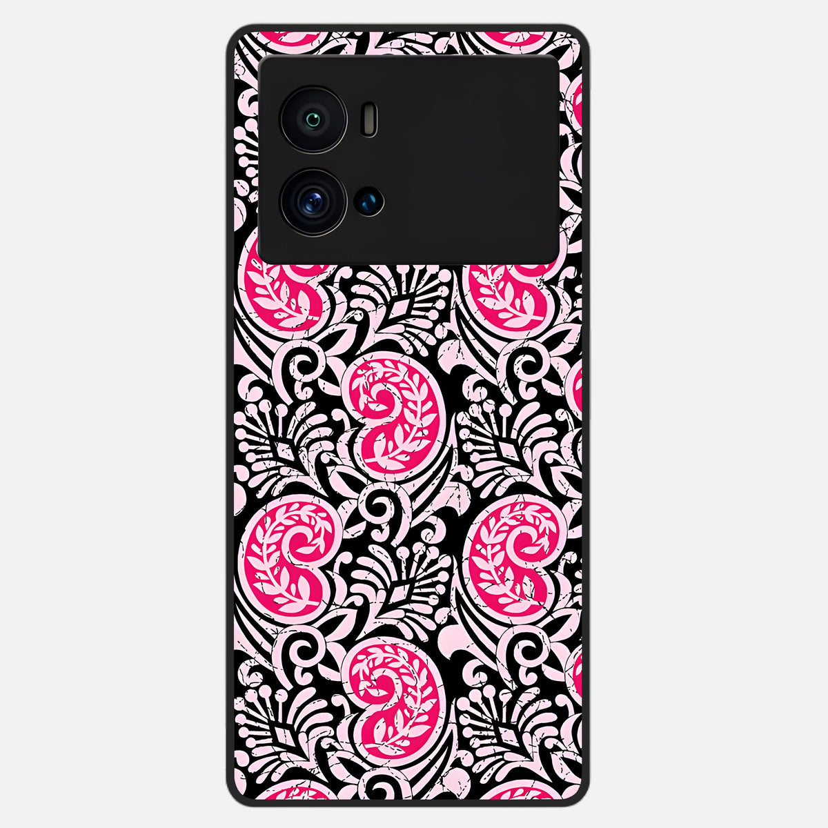  Crimson Paisley Charm Glass Case For iQOO 9 Pro back cover – full design glossy printed glass finish